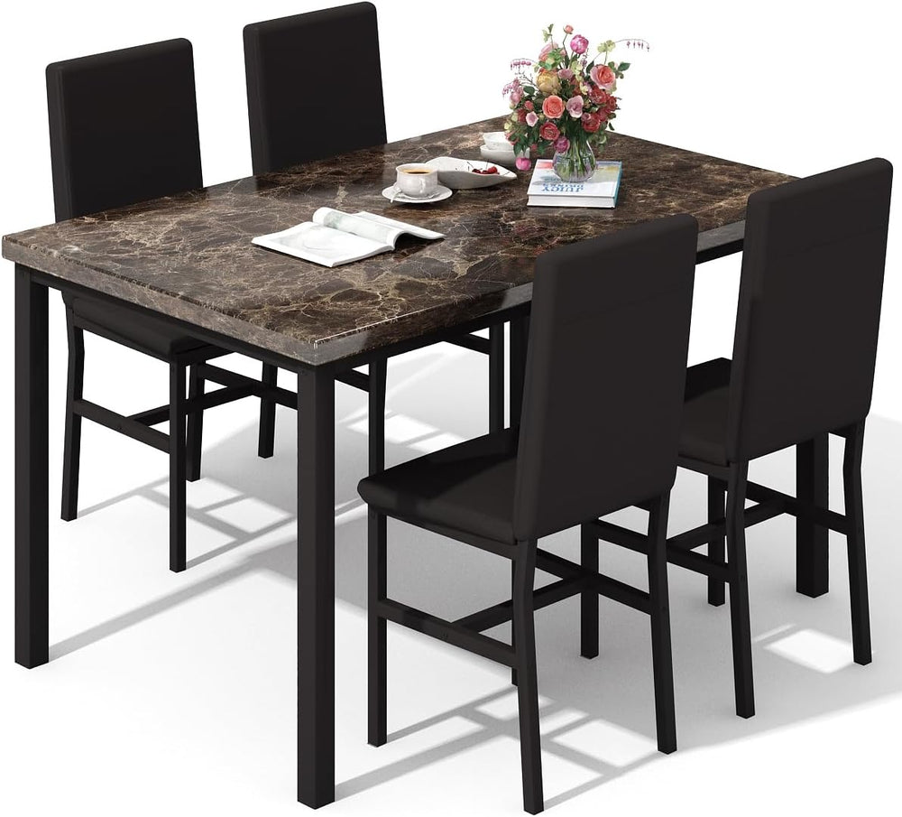 DKLGG Dining Table Set for 4, Modern Kitchen & Dining Room Sets Faux Marb...