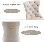 KCC Velvet Dining Chairs Set of 4, Upholstered High-end Tufted Dining Chair with Nailhead Back Ring Pull Trim Stainless Steel Legs, Contemporary Nikki Collection Modern Style for Kitchen, Beige