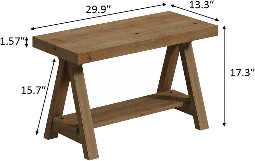 RowyPoey Solid Wood Bench, 30" Farmhouse Entryway Bench with Shoe Storag...