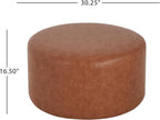 Christopher Knight Home GAVI PU Leather Ottoman Foot Stool, 30" Pouf Footstool Ottoman Seat, Upholstered Foot Chair, Round Footrest, Modern Side Table for Living Room Bedroom Home Decor, Cognac Brown