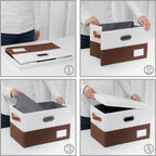 PRANDOM Foldable Storage Bins with Lids [3-Pack] Fabric Collapsible Storage Boxes Baskets Cubes Containers with Handles for Closet Living Room Bedroom (Brown & White 14.9x9.8x9.8'')