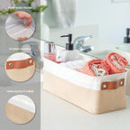 OrganiHaus Narrow Storage Bins 15x06in, Small Closet Bins for Shelves, Bathroom Storage Baskets for Shelves, Narrow Baskets, Fabric Organizer with Handles, Toilet Paper Organizer - 2 Pack, Beige