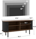 47''W Modern TV Stand Cabinet with Storage for TVs up to 55 Inch, Fluted TV Entertainment Center with Slatted Tambour Doors, Media Console for Living Room, Entryway, Black