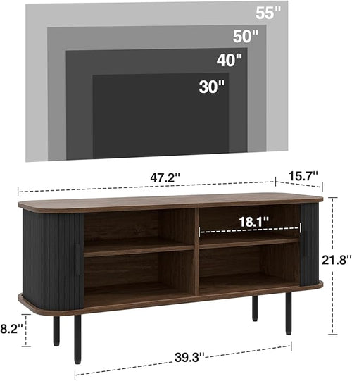 47''W Modern TV Stand Cabinet with Storage for TVs up to 55 Inch, Fluted TV Entertainment Center with Slatted Tambour Doors, Media Console for Living Room, Entryway, Black
