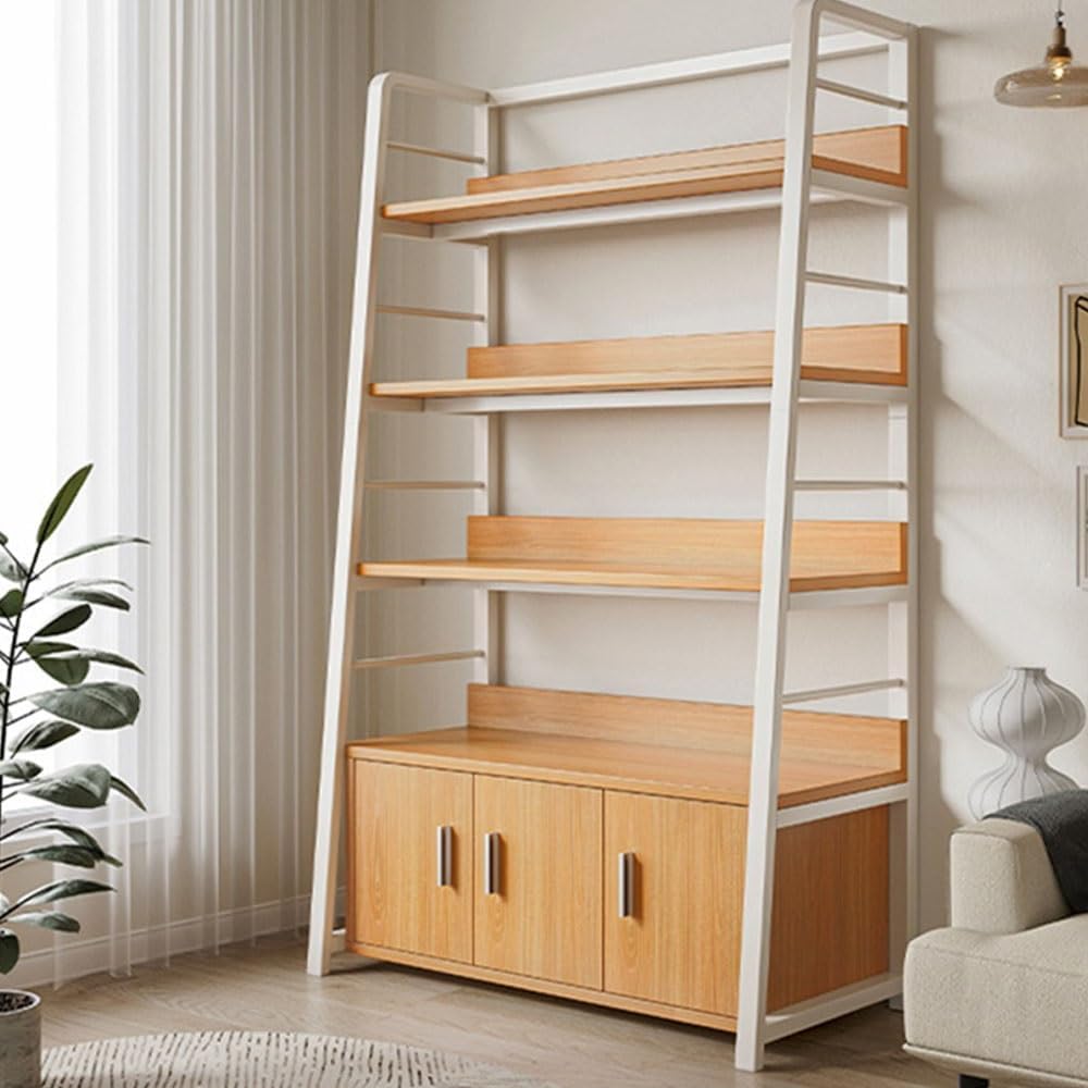 5-Tier Ladder Shelf - Tall Freestanding Wood & Metal Bookshelf for Living Room, Bedroom, Balcony - Stylish Storage Solution for Home Decor