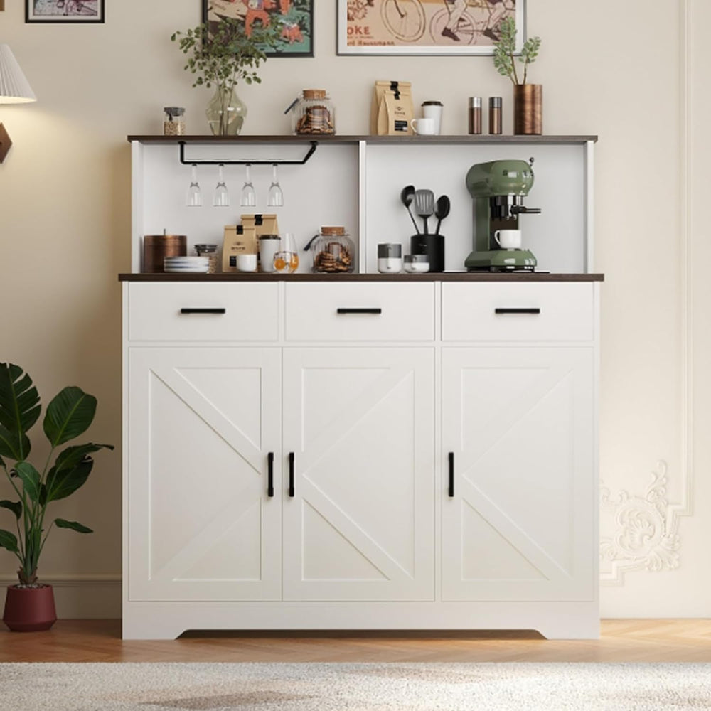 GarveeHome Farmhouse Sideboard Buffet Cabinet with Microwave Stand, Barn Door...