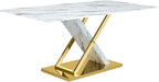 Marble Dining Table Set for 8,Modern 71''White Gold Dining Room Table with Chrome Plated XShaped Frame and White Leather Dining Chairs,Easy Assembley,Kitchen Table and Chairs for Dining Room