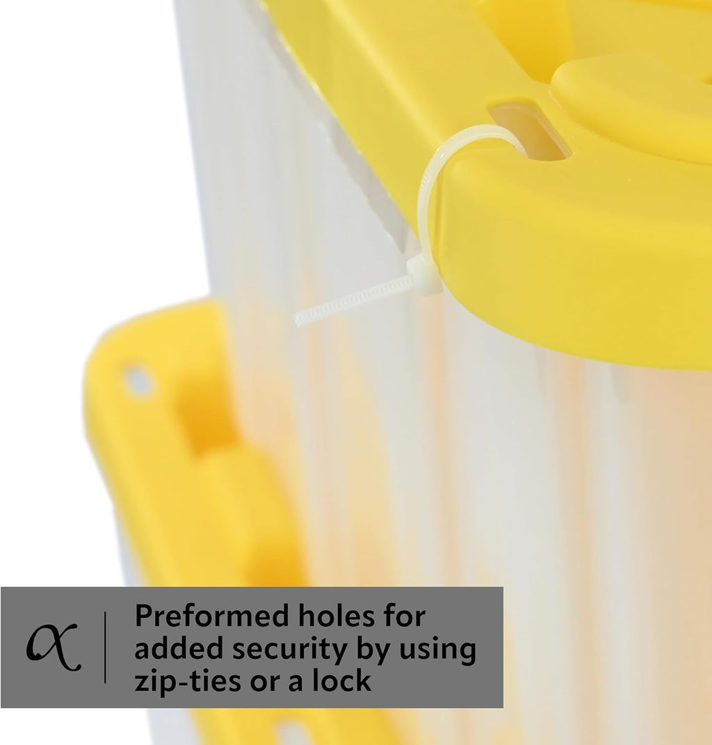CX BLACK & YELLOW, 27-Gallon Heavy Duty Clear Storage Container & Snap-Tight Lid, Clear & Yellow (14.3H x 20.6W x 30.6D), Weather-Resistant, Stackable, See-Through Organization Tote [2 Pack]