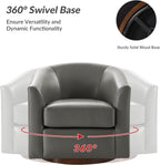 HULALA HOME Genuine Leather Swivel Barrel Chair with Solid Wood Base, Grey | Transitional Round Swivel Accent Chair with Flared Armrests, No Assembly Required, for Living Room Bedroom Reading Relaxation