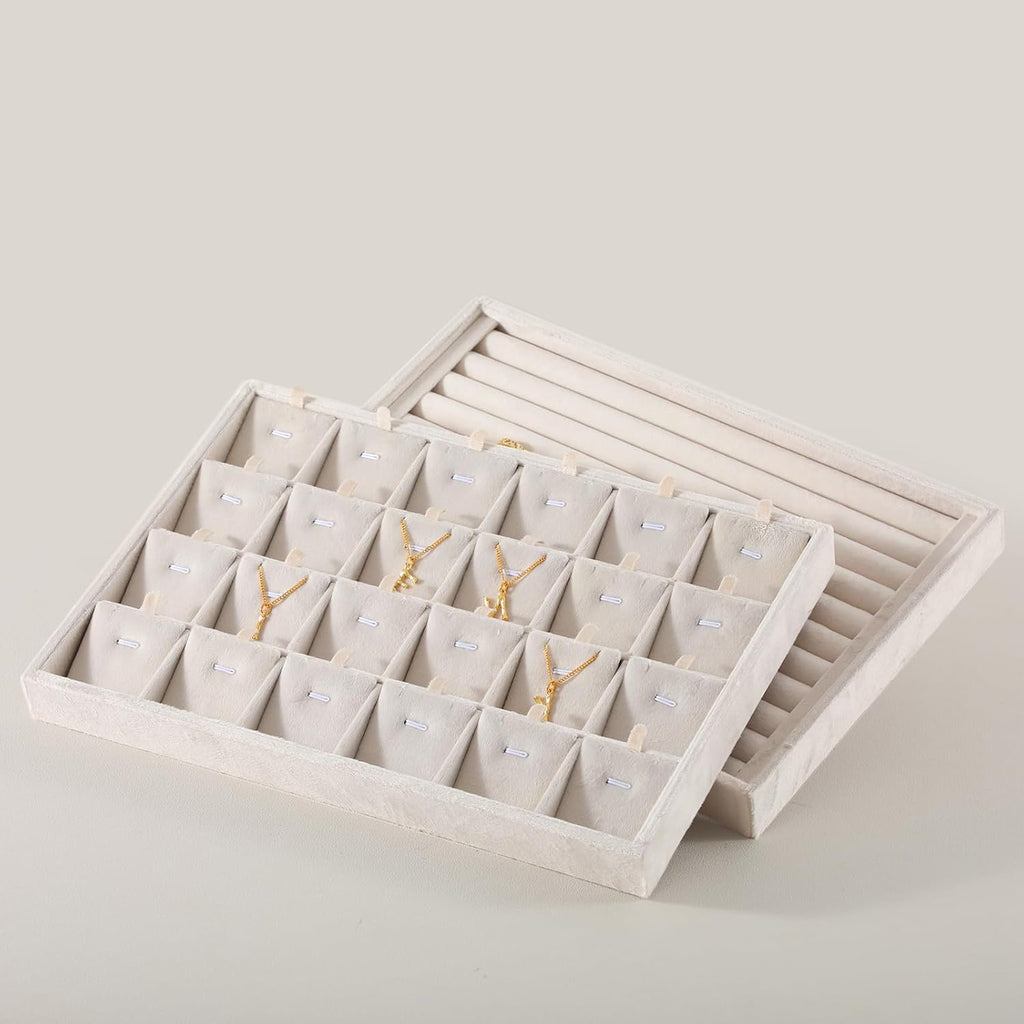 Jewelry Organizers And Storage, Velvet Jewelry Trays,Premium Flat Watch Tray,Luxury Jewelry Display For Vendors,White Necklace Display For Selling