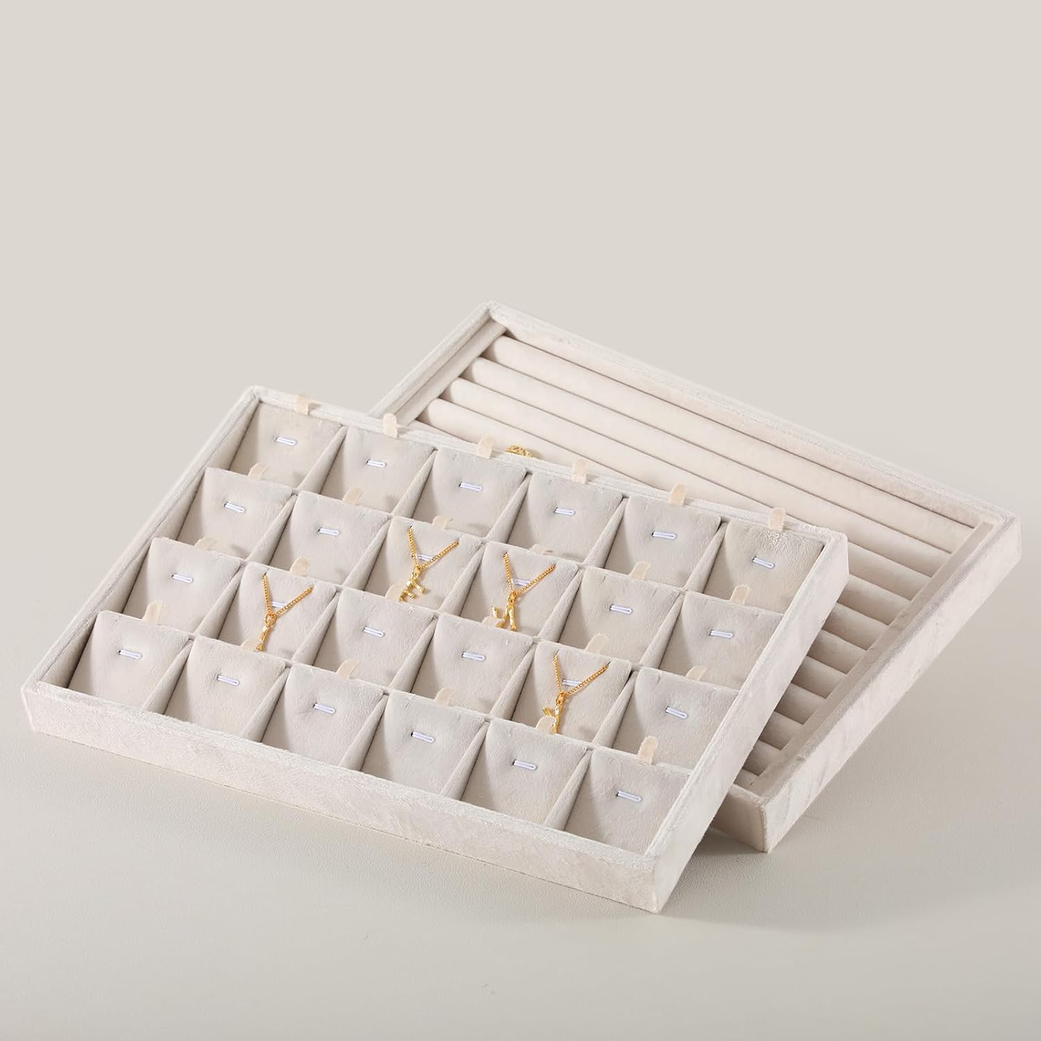 Jewelry Organizers And Storage, Velvet Jewelry Trays,Premium Flat Watch Tray,Luxury Jewelry Display For Vendors,White Necklace Display For Selling