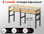 84” Heavy Duty Workbench, 5000 LBS Capacity Adjustable Work Bench with Pegboard and Power Outlet, Rubber Wood Work Table for Garage, Office, Workshop, Home