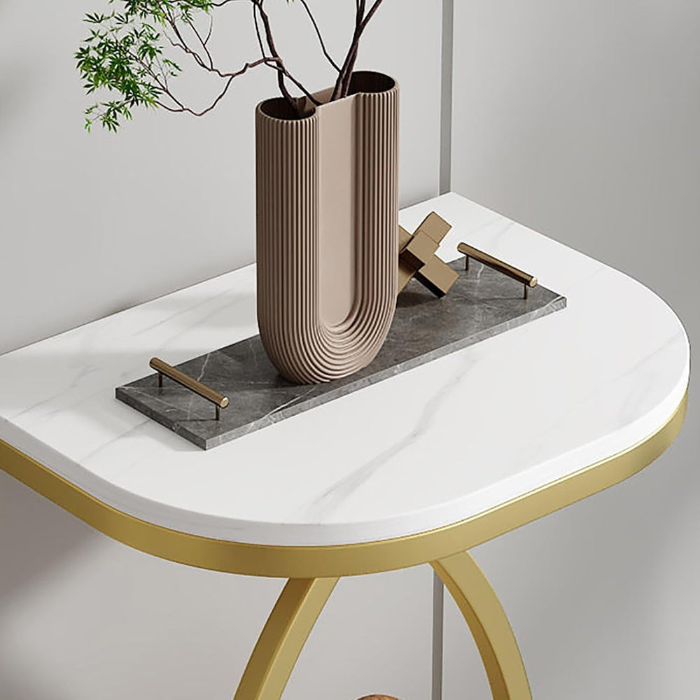 Modern Narrow Console Table Stone Slab Top and Metal Frame Decorative Table f...