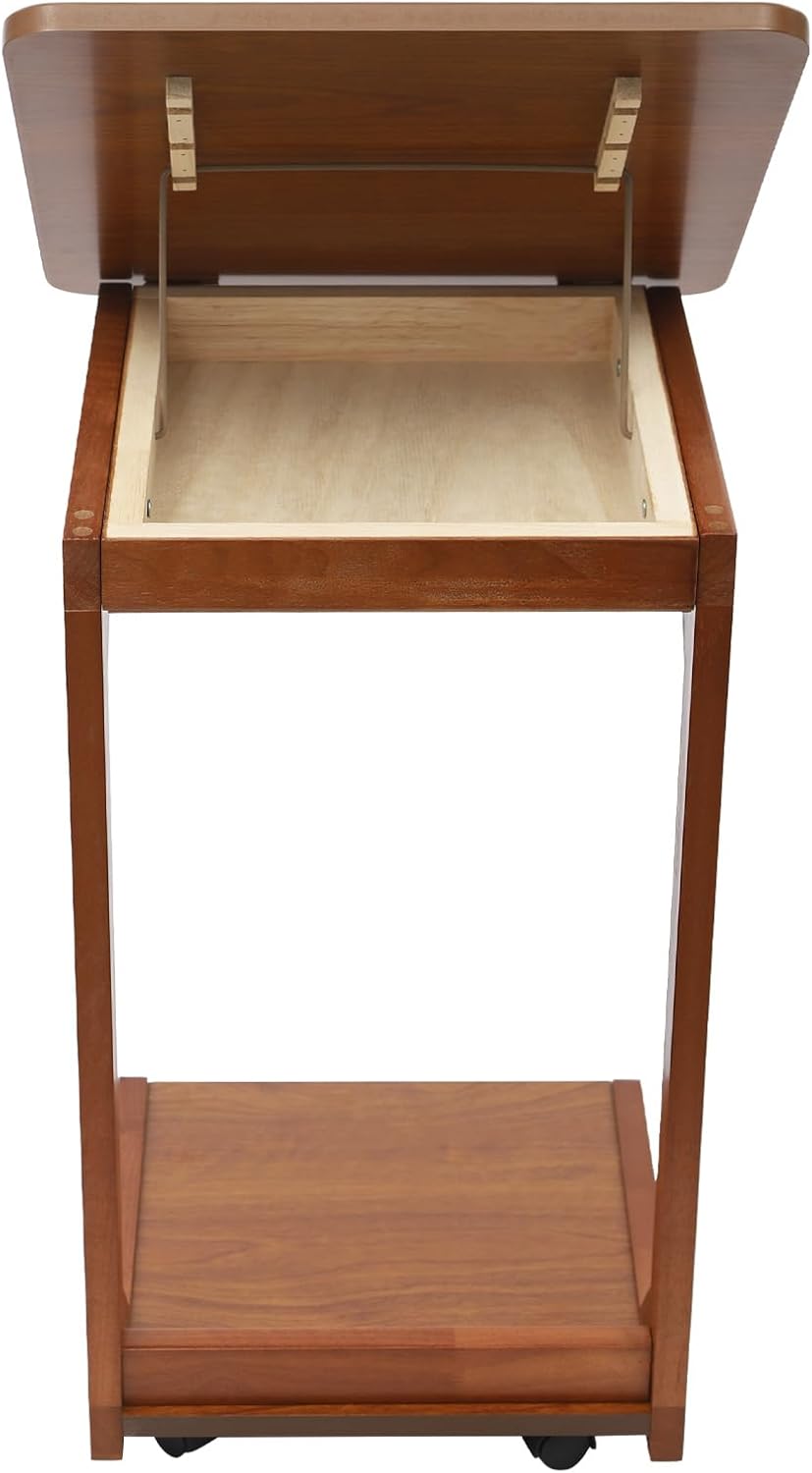 Mobile C-Shaped End Table,C Shaped Table for Couch with Concealed Storage Com...