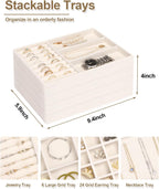 Jenseits 4 Jewelry Organizer Drawer Insert, Stackable Velvet Jewelry Tray Organizer Display Case Storage Containers, Earring Holder Necklace Watch Bracelet Accessary Ring Trays, Gift For Women (Beige)