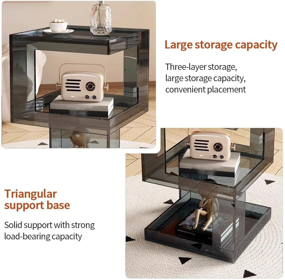 Acrylic Side Table, Clear Coffee Table with Storage, Multifunctional End Tabl...