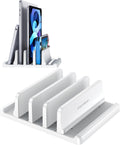 Vaydeer 3-Slot Vertical Laptop Stand Made of Premium ABS Plastics 5 in 1 Design Space-Saving Adjustable Desk Organizer for All MacBook/Chromebook/Surface (White)