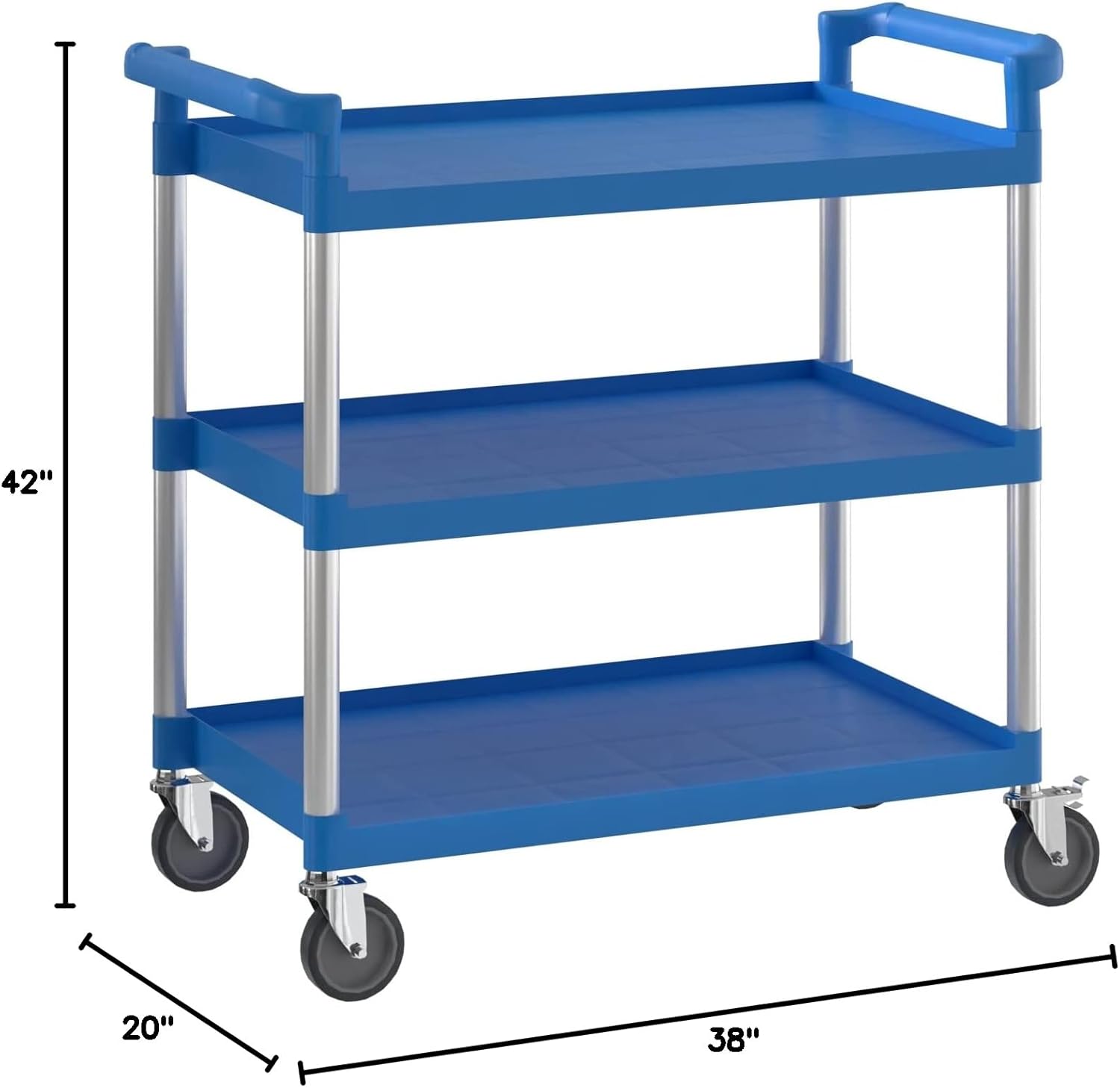 Blue Utility/Bussing Cart with Three Shelves - 42" x 20"