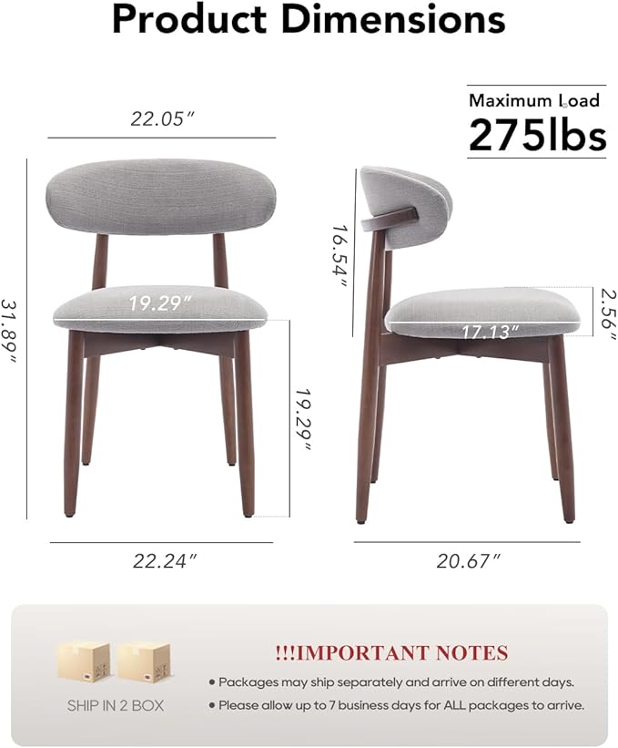 Dining Room Chairs Set of 4, Upholstered Farmhouse Dining Chairs, Modern Fabric Kitchen Chairs with Solid Wood Leg,Light Grey