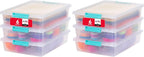 IRIS USA 6 Qt. Craft Storage Bins with Lids, 6-Pack, |Made in USA|, Clip Box, Small Plastic Sensory Bin Tote Organizer Containers for Art Supplies, Paper, & Office, Stackable - Clear/Seafoam Blue