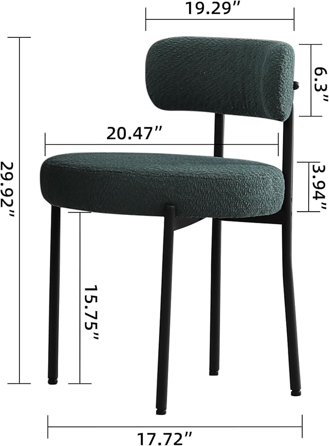 DYHOME Boucle Dining Chairs Set of 4, Upholstered Kitchen Dining Room Chairs, Side Chairs with Thick Cushions and Metal Legs for Kitchen Living Room, Green