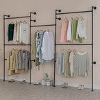 Industrial Pipe Clothes Rack, Heavy Duty Detachable Wall Mounted Black Iron Garment Bar, Clothing Store Display Stands Garment Rack Closet System (125.5 x 93.7inch)
