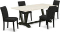 East West Furniture V627AB624-5 5 Piece Dining Set Includes a Rectangle Dining Room Table with V-Legs and 4 Black Color Linen Fabric Upholstered Parson Chairs, 40x72 Inch, Multi-Color