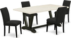 East West Furniture V627AB624-5 5 Piece Dining Set Includes a Rectangle Dining Room Table with V-Legs and 4 Black Color Linen Fabric Upholstered Parson Chairs, 40x72 Inch, Multi-Color