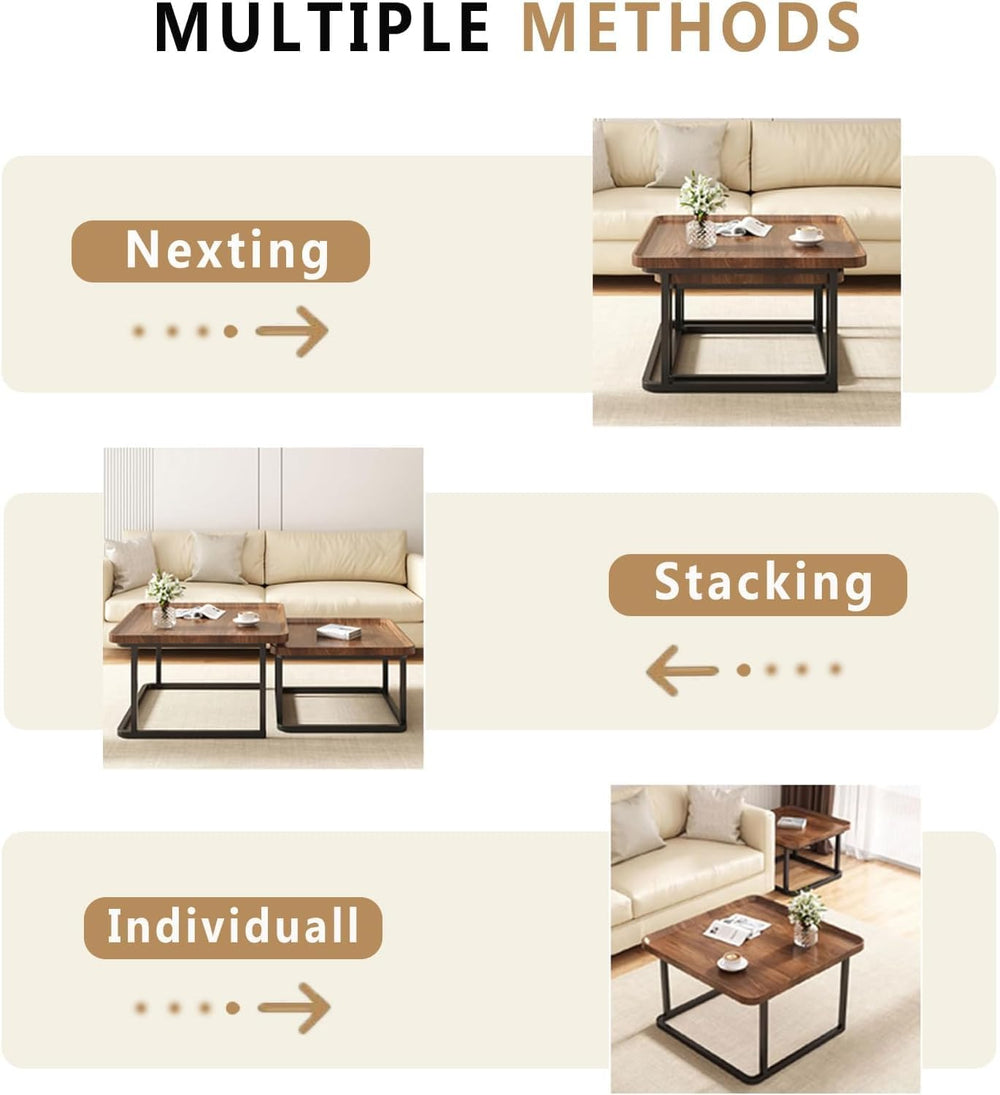 Nesting Coffee Table Set of 2, 23.6"+19.7" Nesting Tables | Small S...