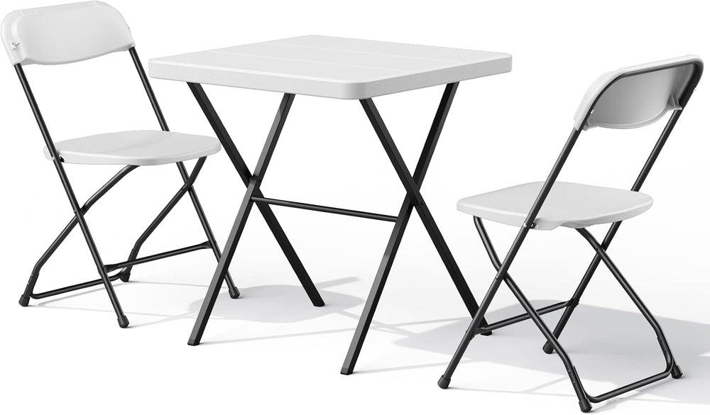 Folding Table Set with 2 Pack Folding Chairs, No Assembly Portable Event Tabl...