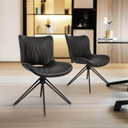 Dining Chairs Set of 4, 360° Swivel Upholstered Mid-Century Modern Kitchen Dining Room Chairs, Armless Faux Leather Accent Side Chair with Padded Back, Metal Leg, Black