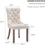 Velvet Dining Chairs Set of 4, Upholstered Dining Room Chairs with Nailhead Ring Pull Trim, Button Tufted Wing Back Chairs for Dining with Solid Wood Legs for Kitchen Dining Room(Beige)