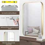 Gold Bathroom Mirror, 40x30 Inch Brushed Gold Mirror, Aluminum Alloy Framed Rectangle Bathroom Mirror for Over Sink, Anti-Rust Wall Mirror (Horizontally or Vertically)