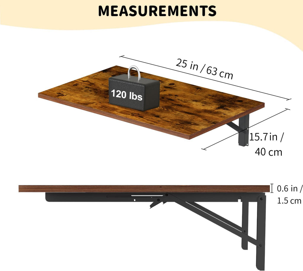 GOYLSER Wall Mounted Folding Table Floating Desk for Small Spaces, Fold Down Laundry Wall Table with Brackets