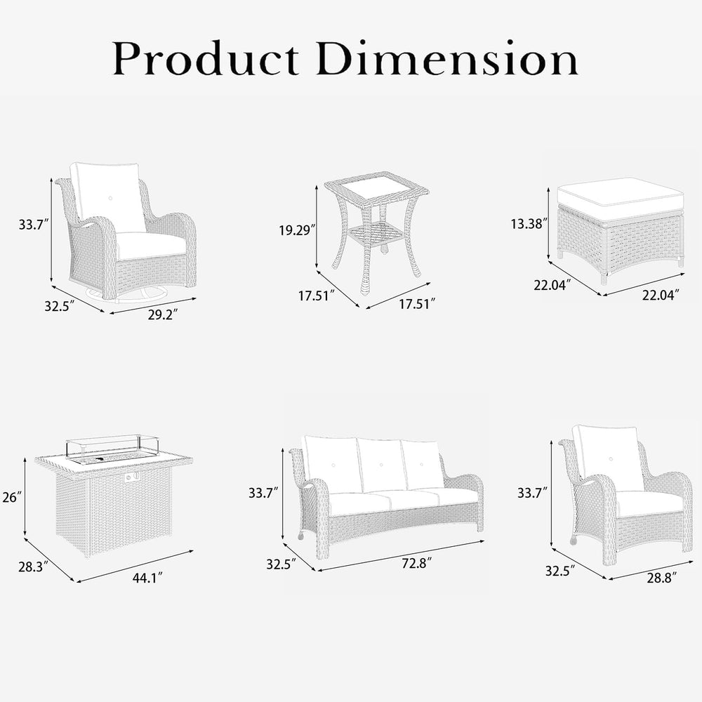 LayinSun 10 Pieces Outdoor Patio Furniture Set with Fire Pit Table, Rattan Wi...