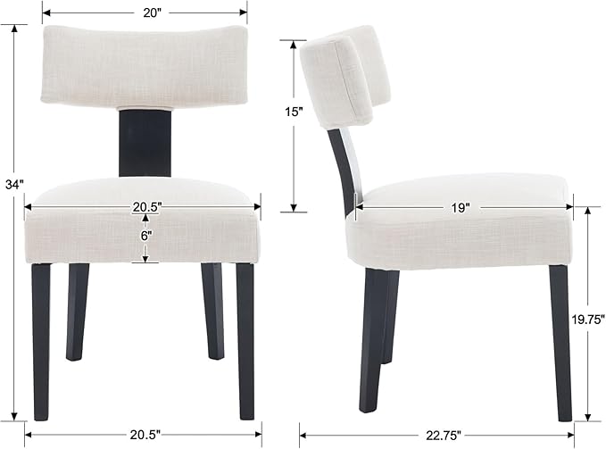 Linen Dining Chairs Set of 2 Modern Dining Chair with Black Wood Legs, Upholstered Dining Chairs for Dining Room, Kitchen, Vanity, Living Room, Beige