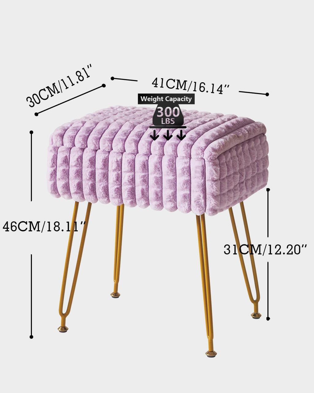 IBUYKE Rectangle Vanity Chair Ottoman, Footrest Stool, Purple WBD004V | Storage Space Footstool Vanity Stool Dressing Table Chair Anti-Slip Feet Makeup Room Bedroom Square Grid Pattern