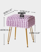 IBUYKE Rectangle Vanity Chair Ottoman, Footrest Stool, Purple WBD004V | Storage Space Footstool Vanity Stool Dressing Table Chair Anti-Slip Feet Makeup Room Bedroom Square Grid Pattern