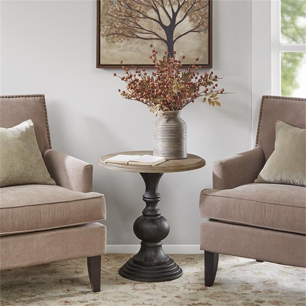Pemberly Row 23" Round Wood Accent Table, Reclaimed Walnut Top with Ash ...