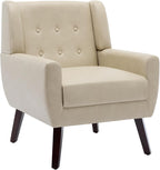 PU Leather Accent Chairs Set of 2, Upholstered Armchair, Cream | Mid Century Modern Living Room Chair, Button Tufted Wingback Chair with Removable Cushion, Bedroom Side Reading Seat