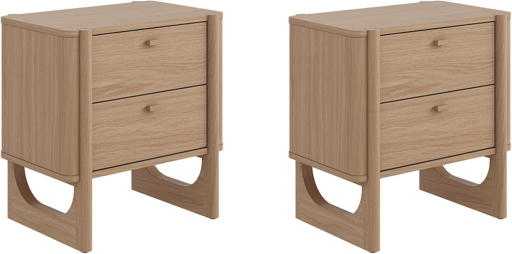 Nathan James Solace Mid Century Modern 2 Drawer Nightstand with Solid Wood Fr...