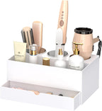 NIUBEE Hair Tool Organizer, White Acrylic Hair Dryer and Styling Organizer with Drawer, Bathroom Countertop Blow Dryer Holder, Vanity Caddy Storage Stand for Accessories, Makeup, Toiletries