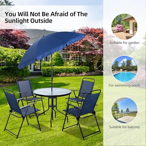 Vongrasig 6 Pieces Folding Patio Dining Set, All Weather Small Metal Outdoor ...