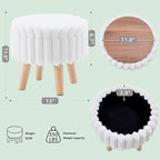 Wimarsbon Storage Ottoman,Soft Faux Fur Footstool with Padded Seat, Small Reading Vanity Chair, Footrest with Wood Tray for Couch, Mini Coffee Table or Display Stand (Cream, Round Storage)