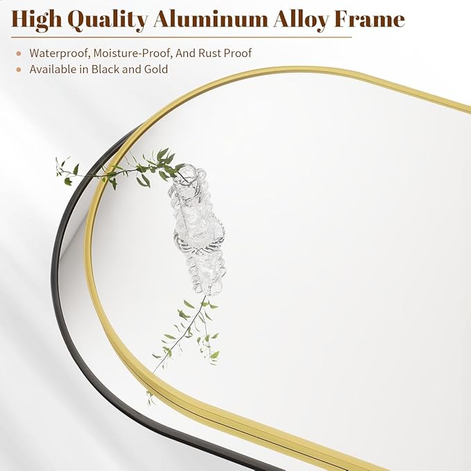 BEAUTYPEAK 24"x36" Arch Bathroom Mirror, Wall Mounted Vanity Metal Frame Mirror for Bedroom, Entryway, Living Room, Black