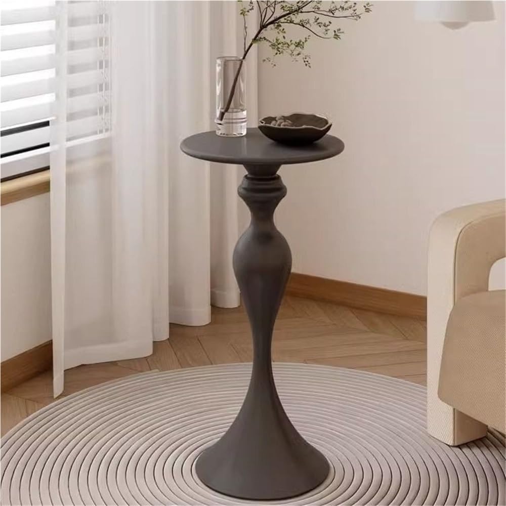 Creative-Shaped Iron Side Table, Narrow End Table with Round Desktop, Minimal...