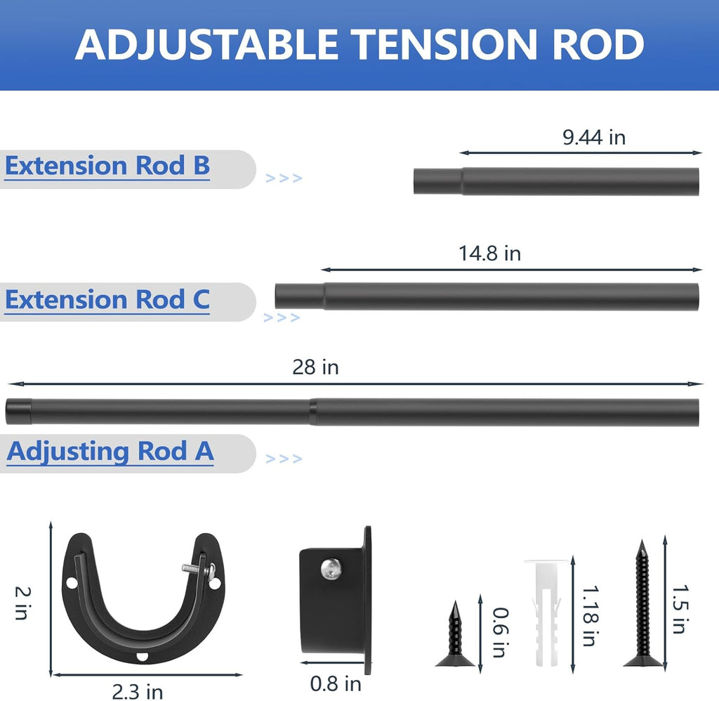 Closet Rods for Hanging Clothes, 17 to 53 Inch Closet Rod, Heavy Duty Adjustable Clothes Hanging Bar Rod Matte Black Closet Poles for Wardrobes, Closet, Bathroom, Windows,1.3 Inch Diameter