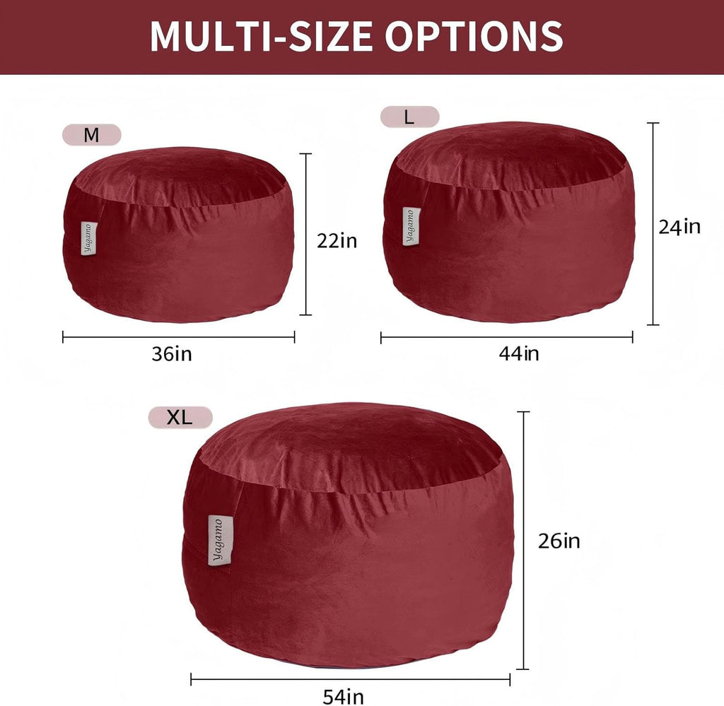 4FT Bean Bag Chair, Large Bean Bag with Filling, Memory Foam Bean Bags with Ultra Soft Washable Dutch Velvet Cover for Living Room, Bedroom and Gaming Room -4 Foot, Red
