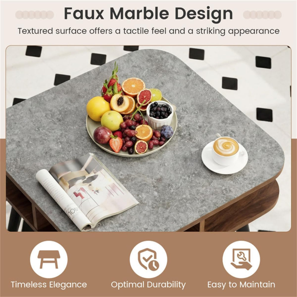 24" Square Faux Marble End Table with 4-Sided Storage Shelves | Nightsta...