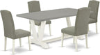 East West Furniture V097EN206-5 5 Piece Dining Table Set Includes a Rectangle Dining Room Table with V-Legs and 4 Dark Shitake Linen Fabric Upholstered Chairs, 40x72 Inch, Multi-Color